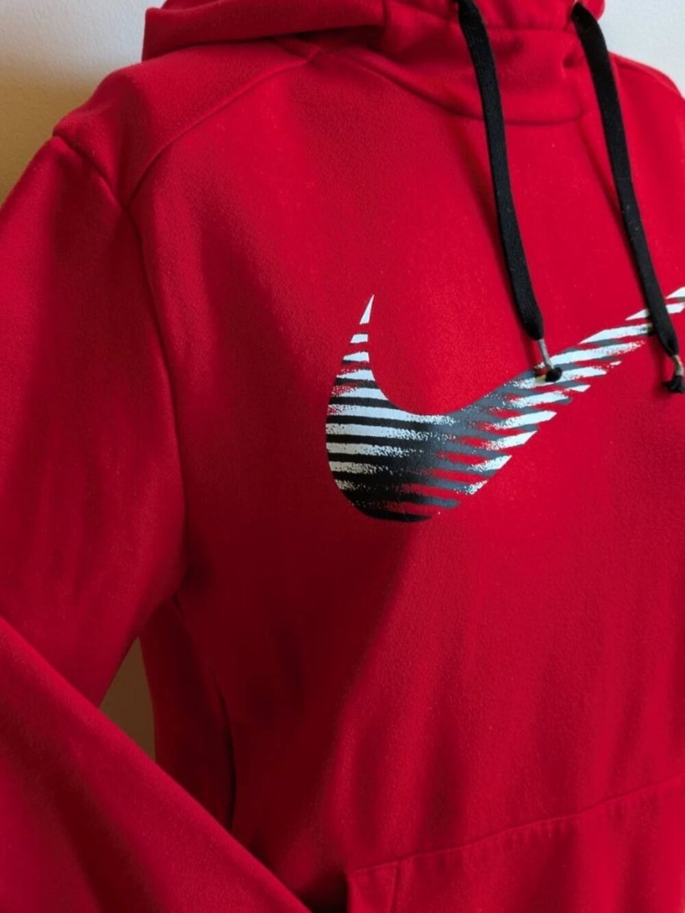 Men's (M)Medium - Nike Dri-Fit Training Hoodie Red CJ4268-658 Black White Swoosh